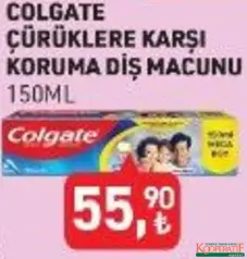 COLGATE ÇÜRÜKLERE KARŞI KORUMA DİŞ MACUNU 150 ML fiyat ve kampanya bilgisi